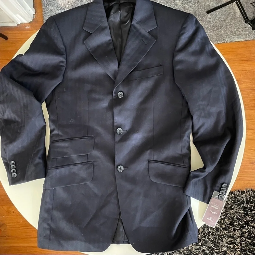 T.M. Lewin Navy Herringbone Wool Suit Navy 2 Piece 36R Waist 30 New